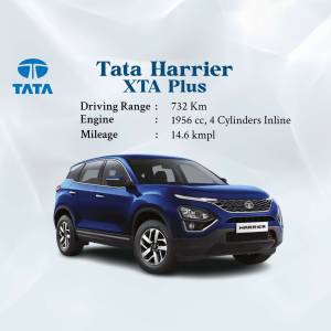 Blue Tata Harrier XTA Plus SUV with specifications