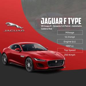 Red Jaguar F-Type Coupe R with vehicle specifications