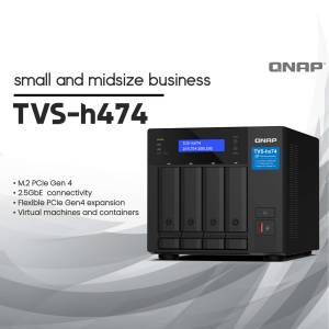QNAP TVS-h474 4-Bay NAS Server with features listed