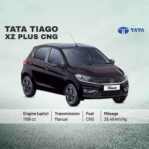 Dark purple Tata Tiago Plus CNG XZ Plus car advertisement
