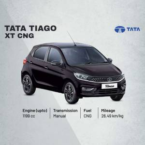 Dark purple Tata Tiago XT CNG car with specifications