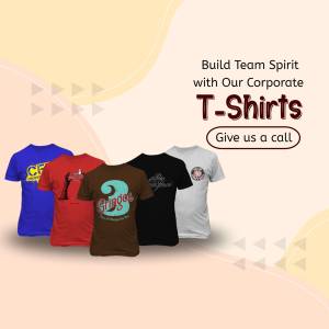 Promotional image featuring a variety of corporate t-shirts with the text 'Build Team Spirit with Our Corporate T-Shirts'
