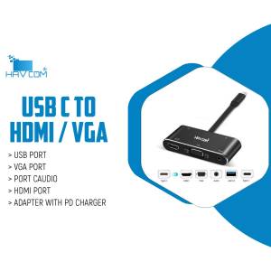 HAVCOM USB C to HDMI and VGA adapter with multiple ports