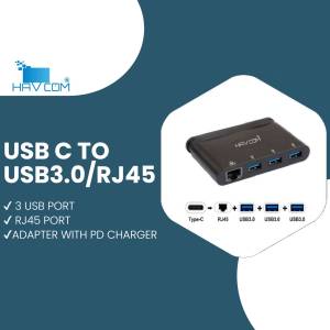 HAVCOM USB-C to USB 3.0 and RJ45 adapter with PD charger