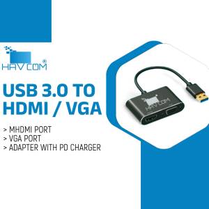 HAVCOM USB 3.0 to HDMI and VGA adapter with PD charger