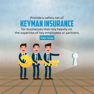 Illustration of three businessmen holding a key, representing keyman insurance.