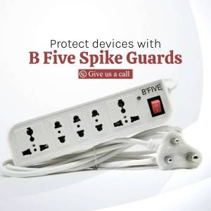 White B'Five spike guard with multiple sockets and a red power switch.