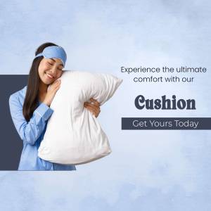 Woman hugging a white pillow with text promoting comfort and a call to action.