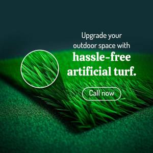 Image of artificial turf with a call to action
