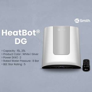 A.O. Smith HeatBot DG instant water heater in silver with remote control