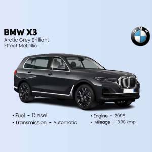 Side view of a grey BMW X3 with vehicle specifications