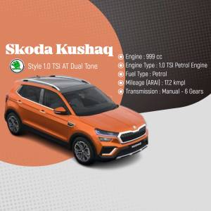 Orange Skoda Kushaq 1.0 TSI AT Dual Tone car with specifications