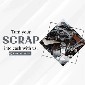 Image promoting a scrap metal recycling service with a pile of scrap metal and a call to action.