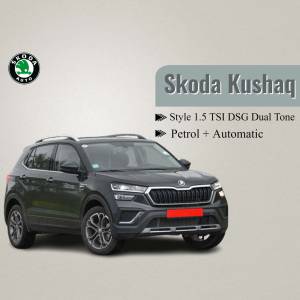 Grey Skoda Kushaq 1.5 TSI DSG Dual Tone car with red license plate