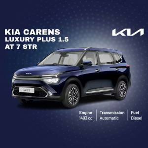 Blue Kia Carens Luxury Plus 1.5 AT 7 STR car advertisement