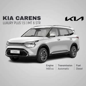 Silver Kia Carens Luxury Plus 1.5 STR car with specifications