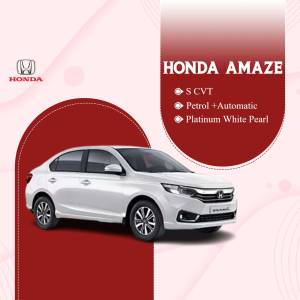White Honda Amaze S CVT car with Platinum White Pearl color
