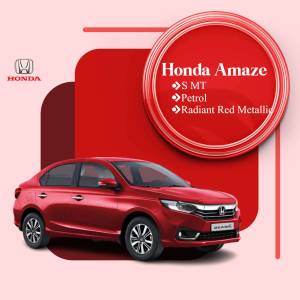 Red Honda Amaze S MT car with a modern design and metallic finish.