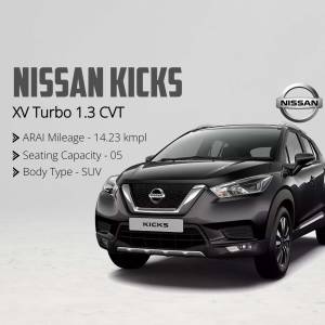 Black Nissan Kicks XV Turbo 1.3 CVT car with specifications