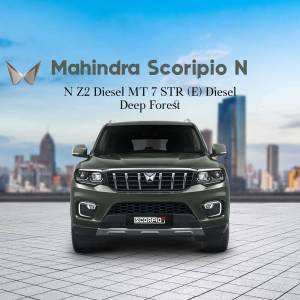 Front view of a Mahindra Scorpio N in Deep Forest green color