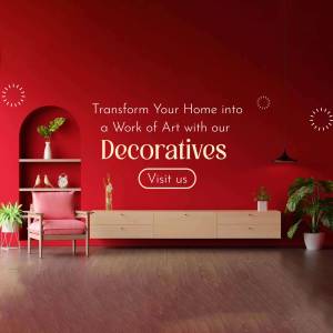 Modern living room with red walls and decorative items