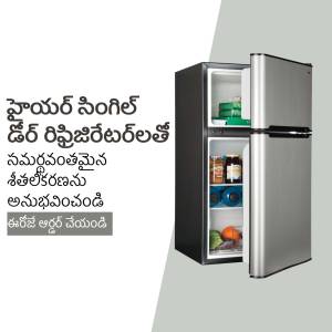 Silver Samsung Refrigerator with open door showing food items inside