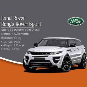 Silver Land Rover Range Rover Sport SE Dynamic 3.0 Diesel on a grey and orange background