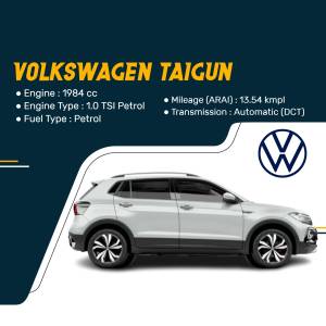 Volkswagen Taigun car with engine and mileage details