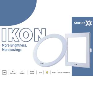 Sturlite IKON LED panel light with white frame and blue background