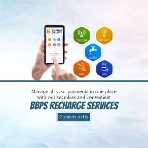 Image showcasing a hand holding a smartphone displaying the Bharat Bill Pay System (BBPS) app with icons representing various bill payments.
