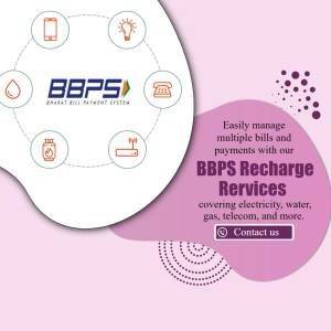 BBPS Recharge System with icons for electricity, water, gas, telecom and more.