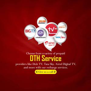 Various DTH service provider logos on a red background