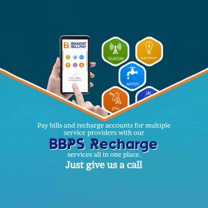 Mobile phone displaying BBPS recharge options for telecom, electricity, water, and DTH services.