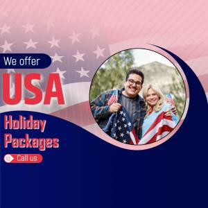 Couple holding American flags with USA holiday package promotion