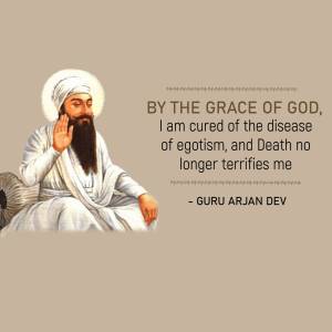 Portrait of Guru Arjan Dev with a spiritual quote