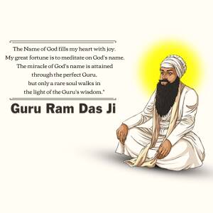 Illustration of Guru Ram Das Ji with a spiritual quote