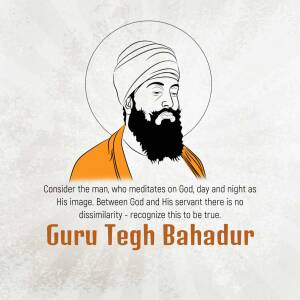 Portrait of Guru Tegh Bahadur with a quote
