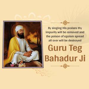 Portrait of Guru Teg Bahadur Ji with a quote
