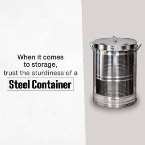 Silver steel container with handles, ideal for storage
