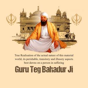 Portrait of Guru Teg Bahadur Ji in front of the Golden Temple