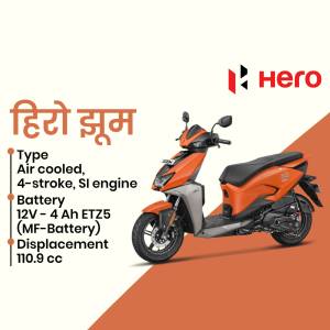 Orange Hero Xoom scooter with specifications displayed