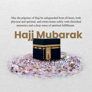 Hajj Mubarak image with the Kaaba and pilgrims