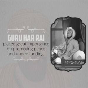 Portrait of Guru Har Rai with text about his emphasis on peace.