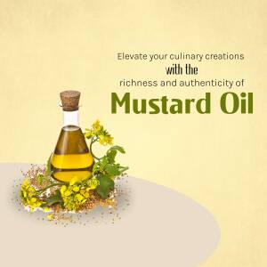 Bottle of mustard oil with mustard flowers