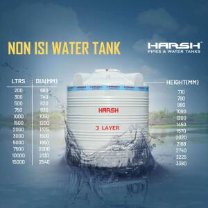 White Harsh Non ISI Water Tank with dimensions and specifications