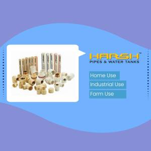 Assortment of Harsh brand PVC pipes and fittings for home, industrial, and farm use.