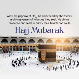 Hajj Mubarak image with the Kaaba and pilgrims