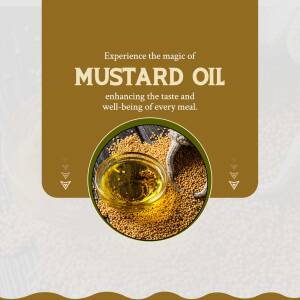 Image of mustard oil with mustard seeds, promoting its health benefits and flavor.