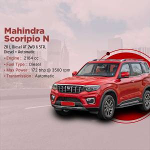 Red Mahindra Scorpio N 2WD Automatic SUV with specifications
