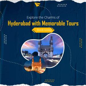 Hyderabad tourism advertisement featuring Charminar